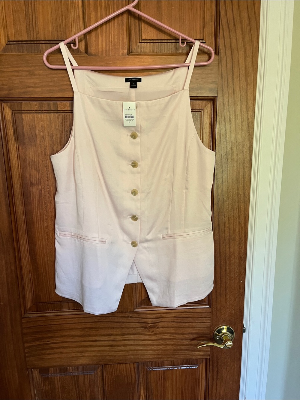 Ann Taylor Pale Pink Button-Front Sleeveless Shell